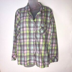 Victoria's Secret Pajama Top Gray Pink Silver Plaid M/M